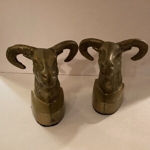 Vintage Brass Rams Head Bookends.